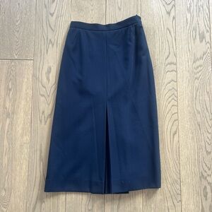 G Gucci Navy Blue Pleated Midi Skirt Size 40 100% Lana Wool Quiet Luxury